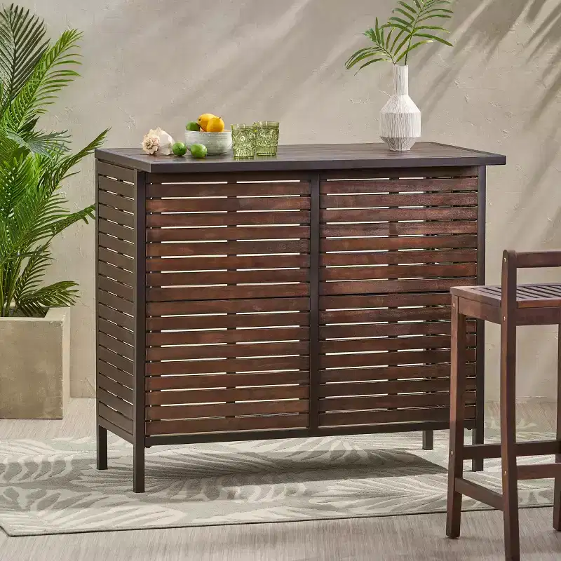 Christopher Knight Home Milos Outdoor Acacia Wood Bar Table, Dark Brown/Rustic Metal
