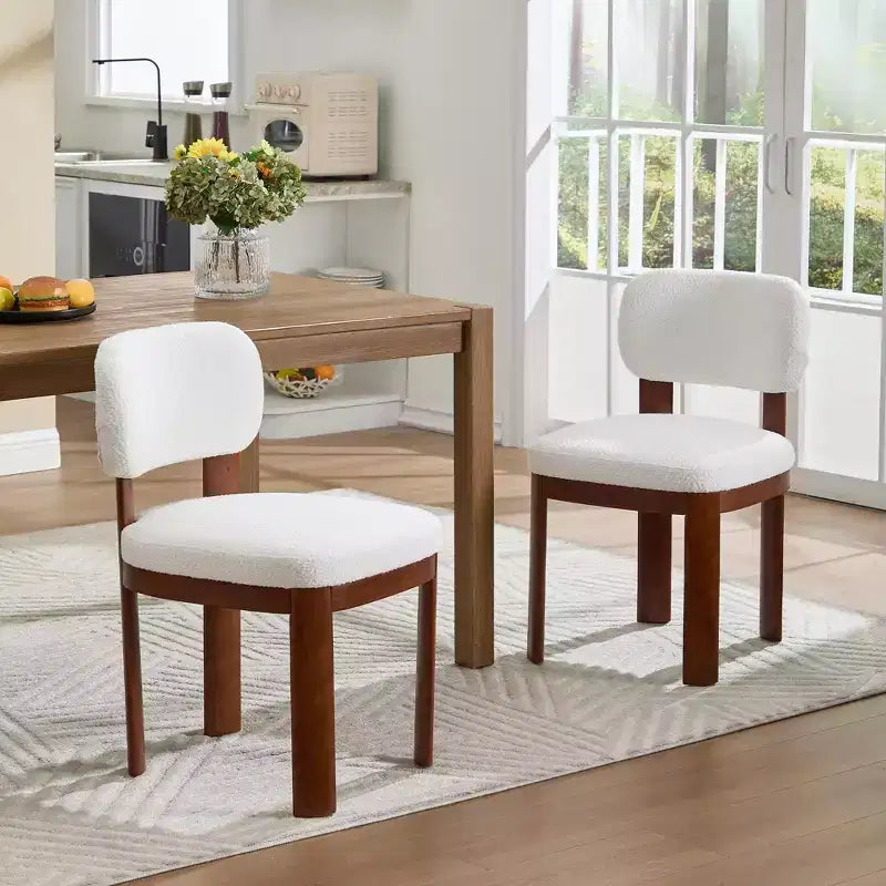 Modern Rubberwood and Fabric Upholstered Dining Chairs, Set of 2