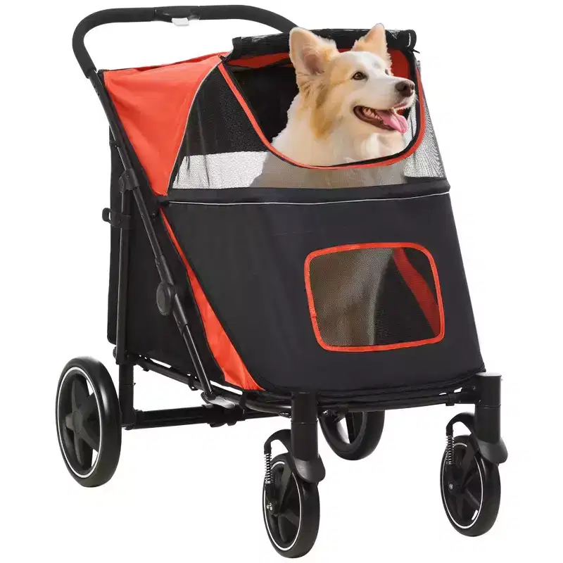 Dog Stroller for Large Medium Small Dogs up to 66 Lbs. 23.5 in Body Length, One-Click Foldable Pet Cat Stroller with Storage, Shock Absorption Wheels