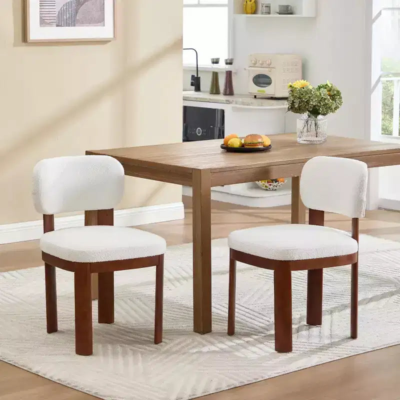 Modern Rubberwood and Fabric Upholstered Dining Chairs, Set of 2