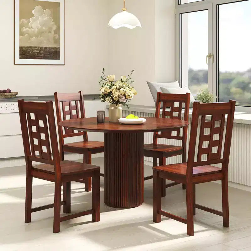 Dining Chairs Set of 4 with Solid Rubberwood Frame and Hollowed Backrest