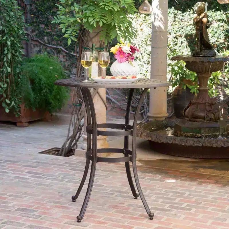 Alfresco Round Cast Aluminum Patio Bar Table - Bronze - Christopher Knight Home: Weather-Resistant, Garden Stand-Up Counter