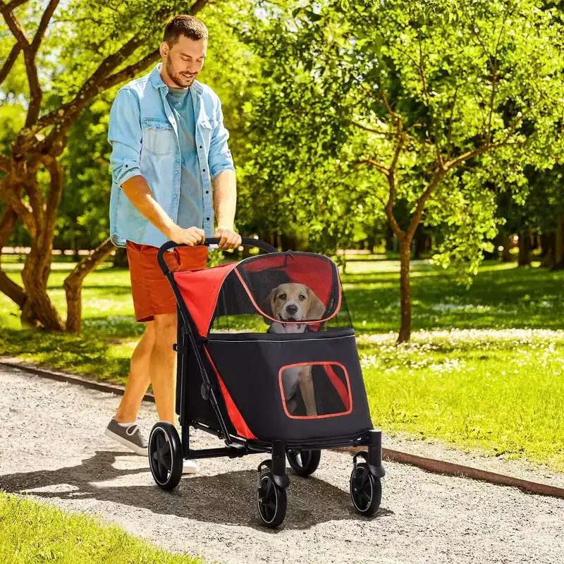 Dog Stroller for Large Medium Small Dogs up to 66 Lbs. 23.5 in Body Length, One-Click Foldable Pet Cat Stroller with Storage, Shock Absorption Wheels