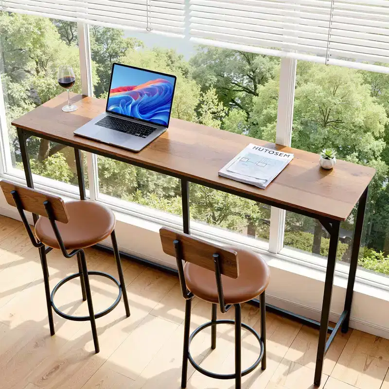 VEVOR Bar Table, 1PCS 53 Kitchen Bar Table, Tall Dining Tables with Rounded Edge, Rectangular High Top Kitchen Tables, Brown&Black