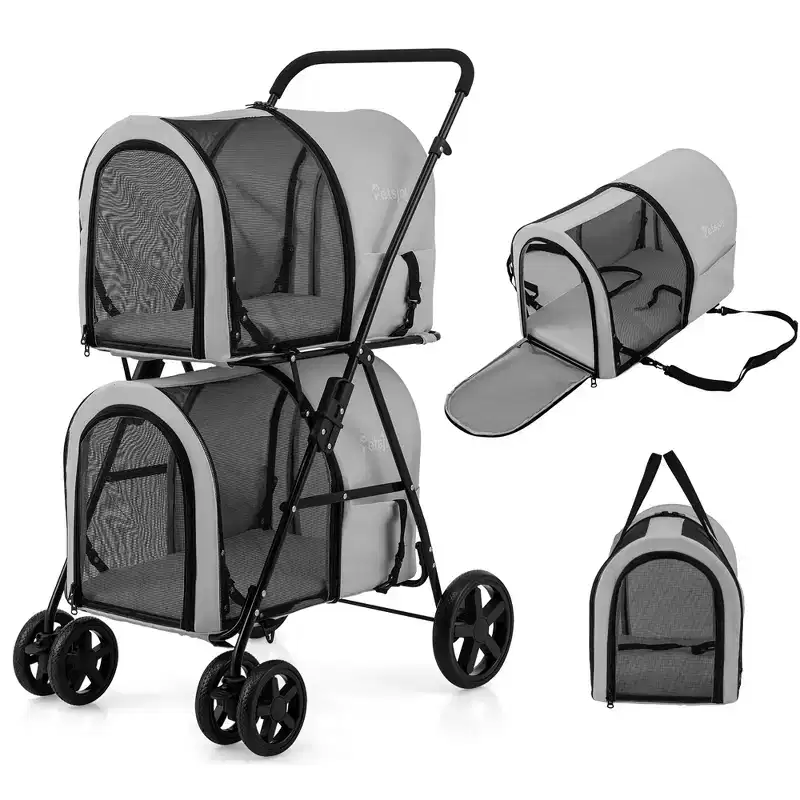 Costway 4-in-1 Double Pet Stroller w/ Detachable Carrier Travel Carriage for Cats