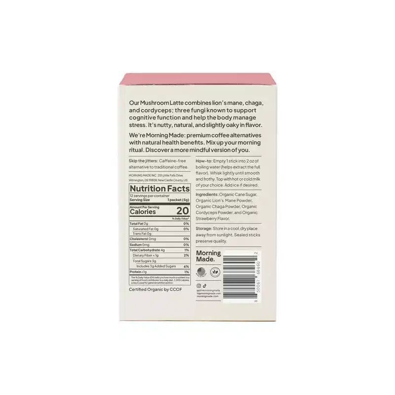 Morning Made Strawberry Blend Mushroom Latte - 2.16oz/12ct