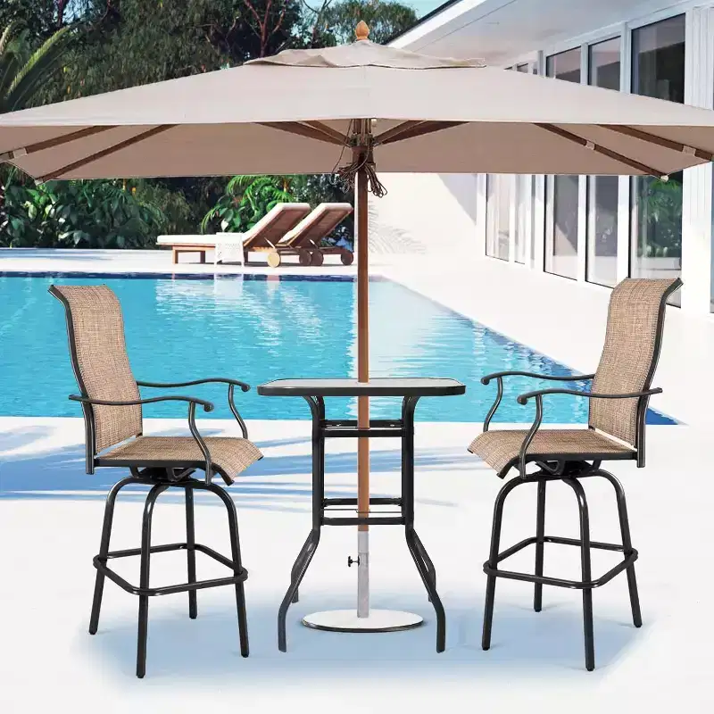 VINGLI Outdoor Bar Table with Umbrella Hole, Modern Black Metal Patio Bar Table, High Top Table for Outdoor Relaxation and Home Entertaining Black